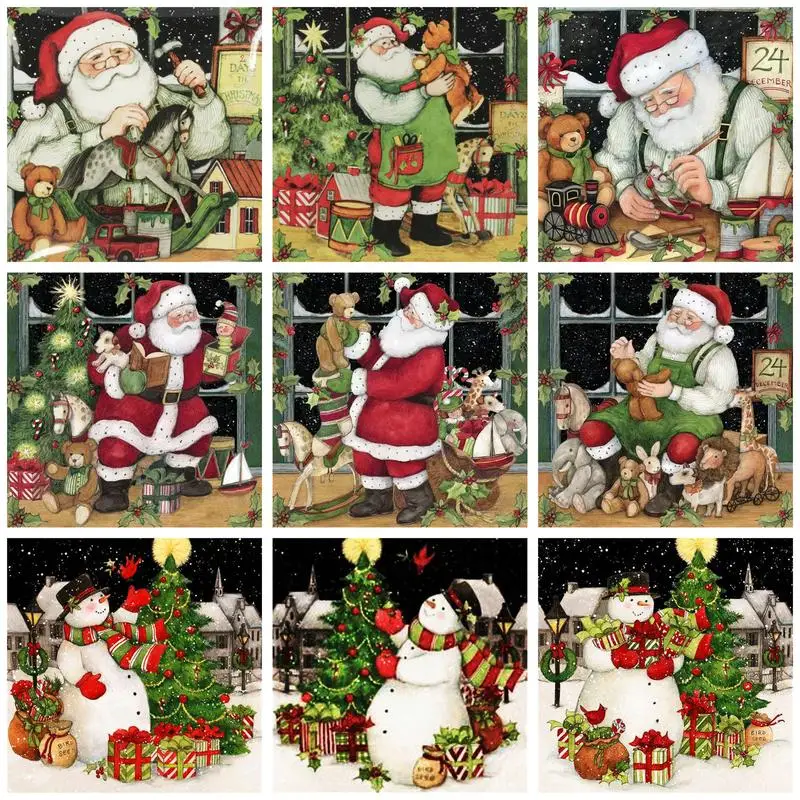 

GATYZTORY Modern Painting By Numbers For Adult Kids Picture Drawing Santa Clause Snowman Canvas Painting Coloring By Number