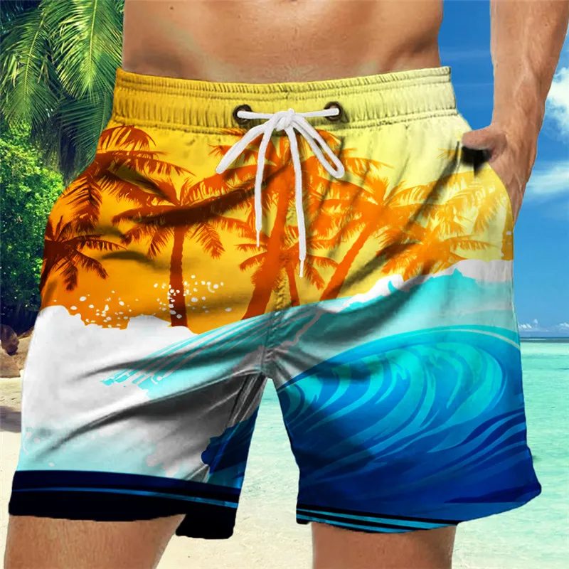2024 Summer Street Versatile Thin Beachwear high-end Fashion 3D Digital Printing Shorts men's Large Handsome Loose Shorts 3
