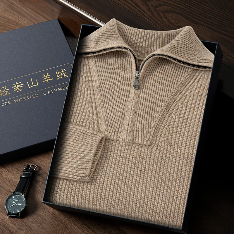 Autumn and Winter New Collection (100% Cashmere) Men's Casual Thick Ingot Needle Navy Collar Temperament Sweater for Men 5