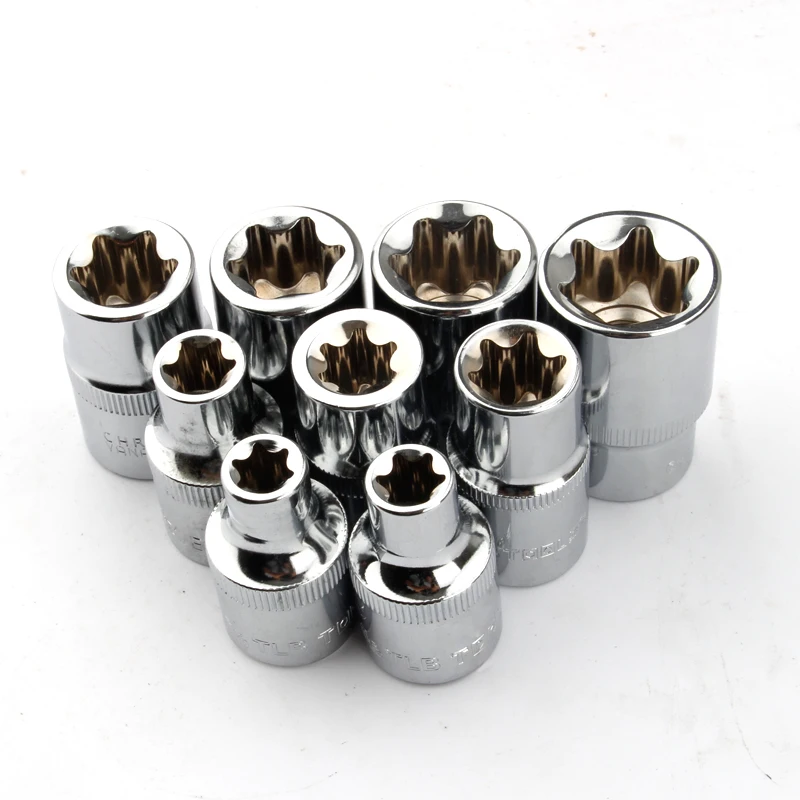 

9pcs 1/2" drive E10 E11 E12 E14 E16 E18 E20 E22 E24 e type torx star bit socket set hand repair tools