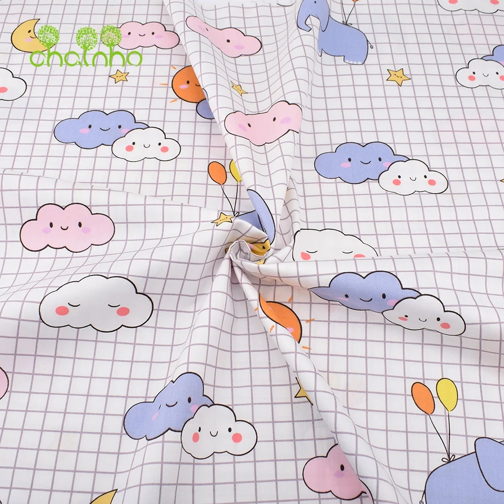 Chainho,Printed Twill Weave Cotton Fabric,DIY Sewing Quilting Material,Patchwork Cloth,7 Designs Cartoon Series,2 Sizes,15C159