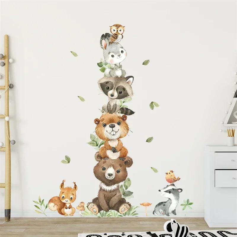 Cartoon Cute Animals Wall Stickers for Kids Rooms Bear Rabbit Children's Sticker Wallpaper Boy Baby Nursery Room Wall Decals luminous wall stickers wall stickers vinyl decal stickers