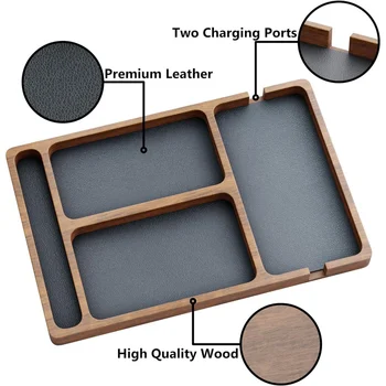 Wooden Office Desktop Storage Box with Solid Wood Grid for Glasses Mobile Phone Earphones and Sundries Wooden Storage Tray 2