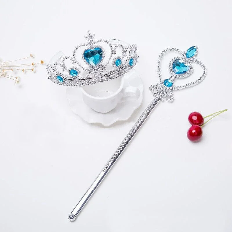 Cosplay Accessories Elsa Princess Accessories For Girls Crown Wand Set Elsa Crystal Crown Children Birthday Party Gift Halloween