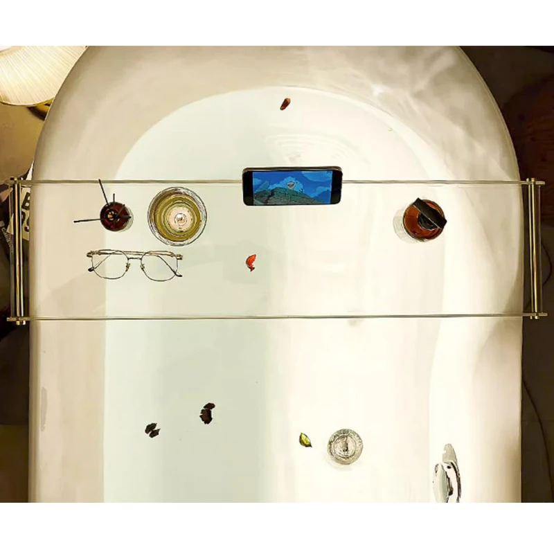 

Transparent Caddy Tray Acrylic Over Bathtub Storage Rack with Handles