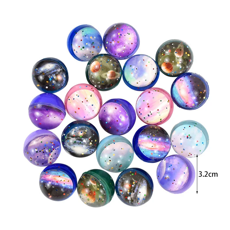 10Pcs 32mm Space Starry Planet Jumping Bounce Ball Rubber Elastic Ball Outdoor Stress Relief Toy Kids Birthday Party Favors Gift