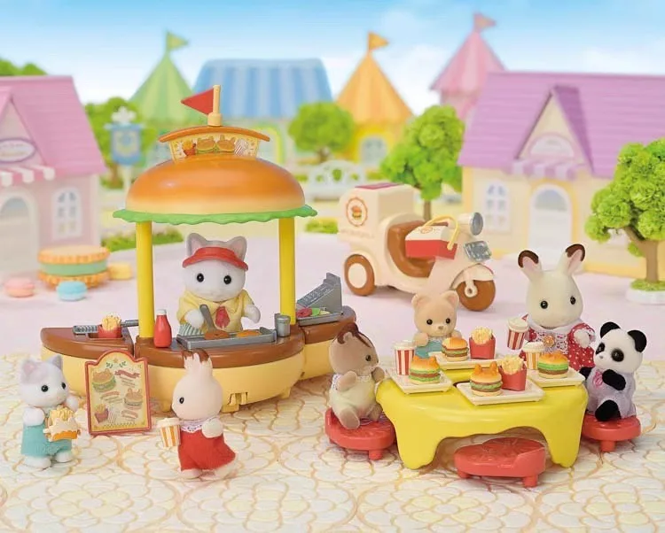 SYLVANIAN FAMILIES Pretend Play Hamburger Car Children Toys Room Decoration Ternurines Figure Birthday Gift