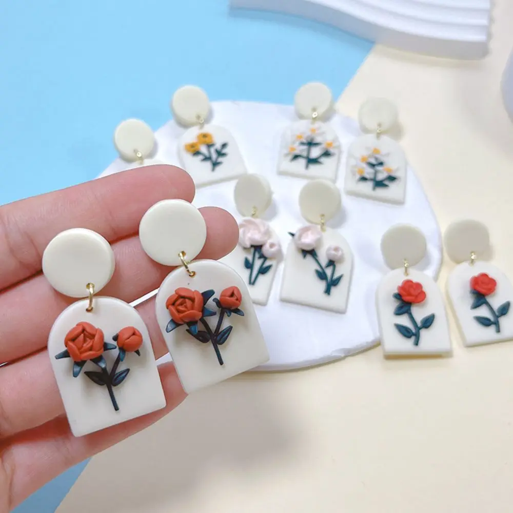 

귀걸이Handmade Delicate Floral Polymer Clay Earrings for Women Colorful Cluster Flowers Drop Earrings Lightweight Jewelry