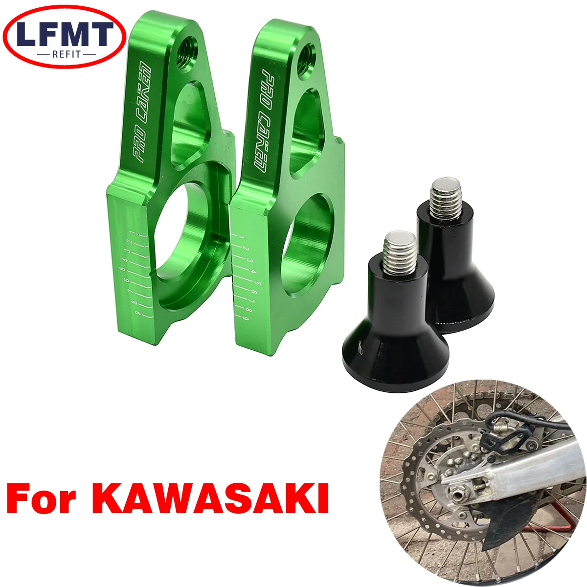 

Motocycle CNC Rear Axle Blocks Chain Adjuster For Kawasaki KX125 KX250 KX250F KX450F KLX450R 2003-2008 2018 Dirt bike
