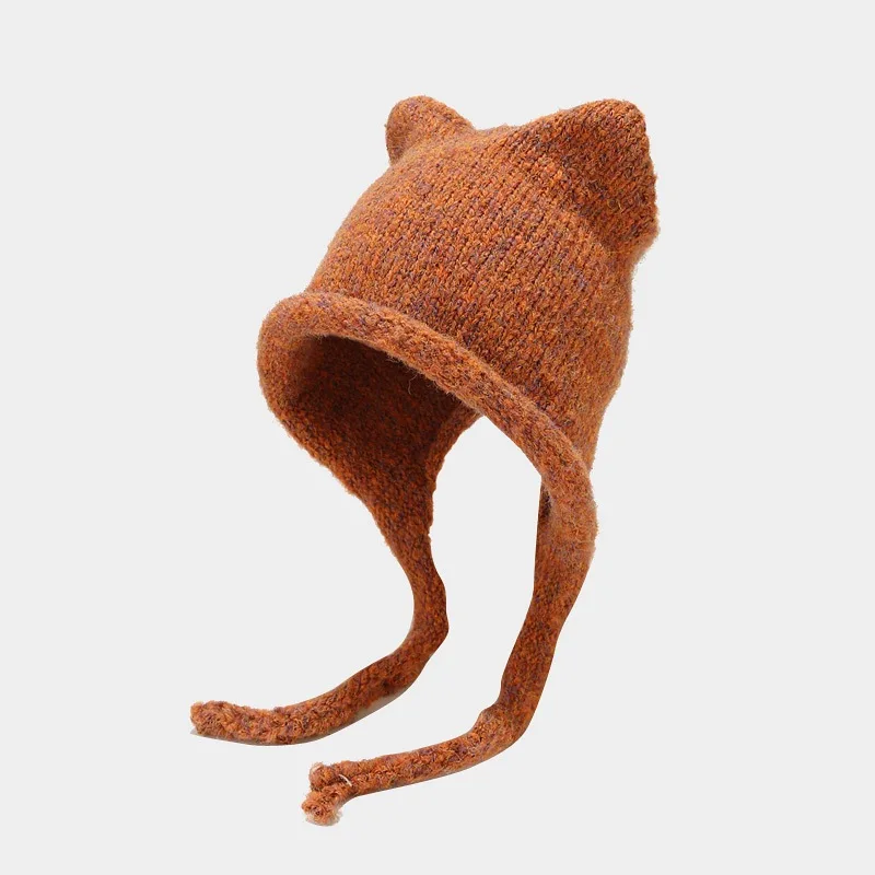 New Fashion Cute Knitting Beanie Hat 2022 Autumn Winter Knitted Wool Caps Girl Cat Ear Pointed Pullover Women Bonnet Hats 3