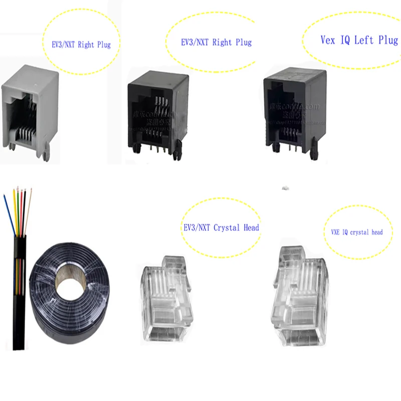 NXT EV3 RJ12 6P6C 오른쪽 버클 왼쪽 버클 케이블 플러그 크리스탈 헤드, 레고 45544 Ev3 VEX IQ 빌딩 블록 장난감 부품 호환