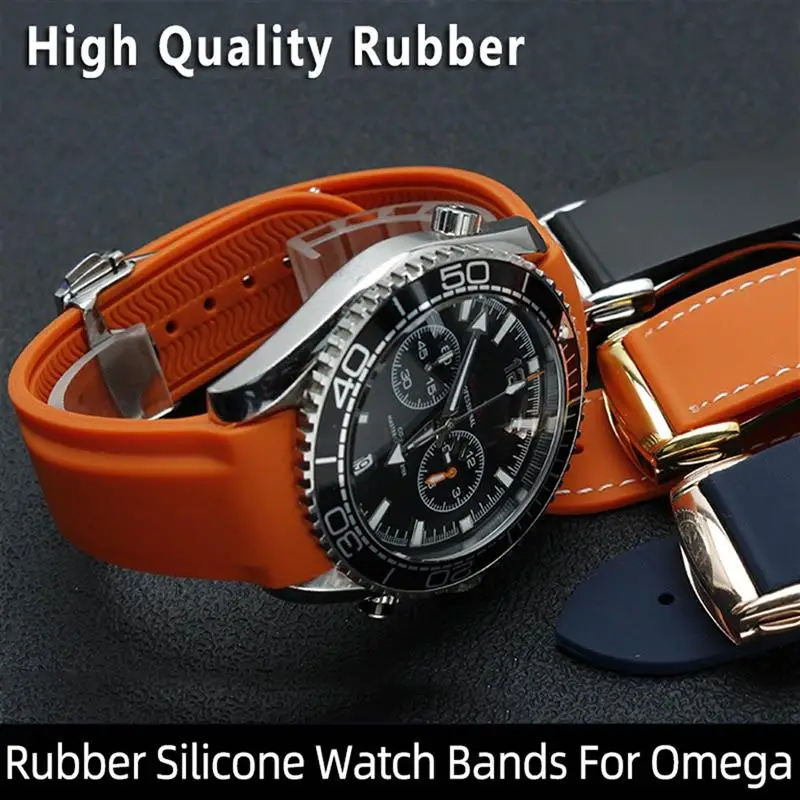 SCHIK 20mm 22mm Curved interface Rubber Silicone Watch Bands For Omega Seamaster 300 speedmaster Strap Watchbands