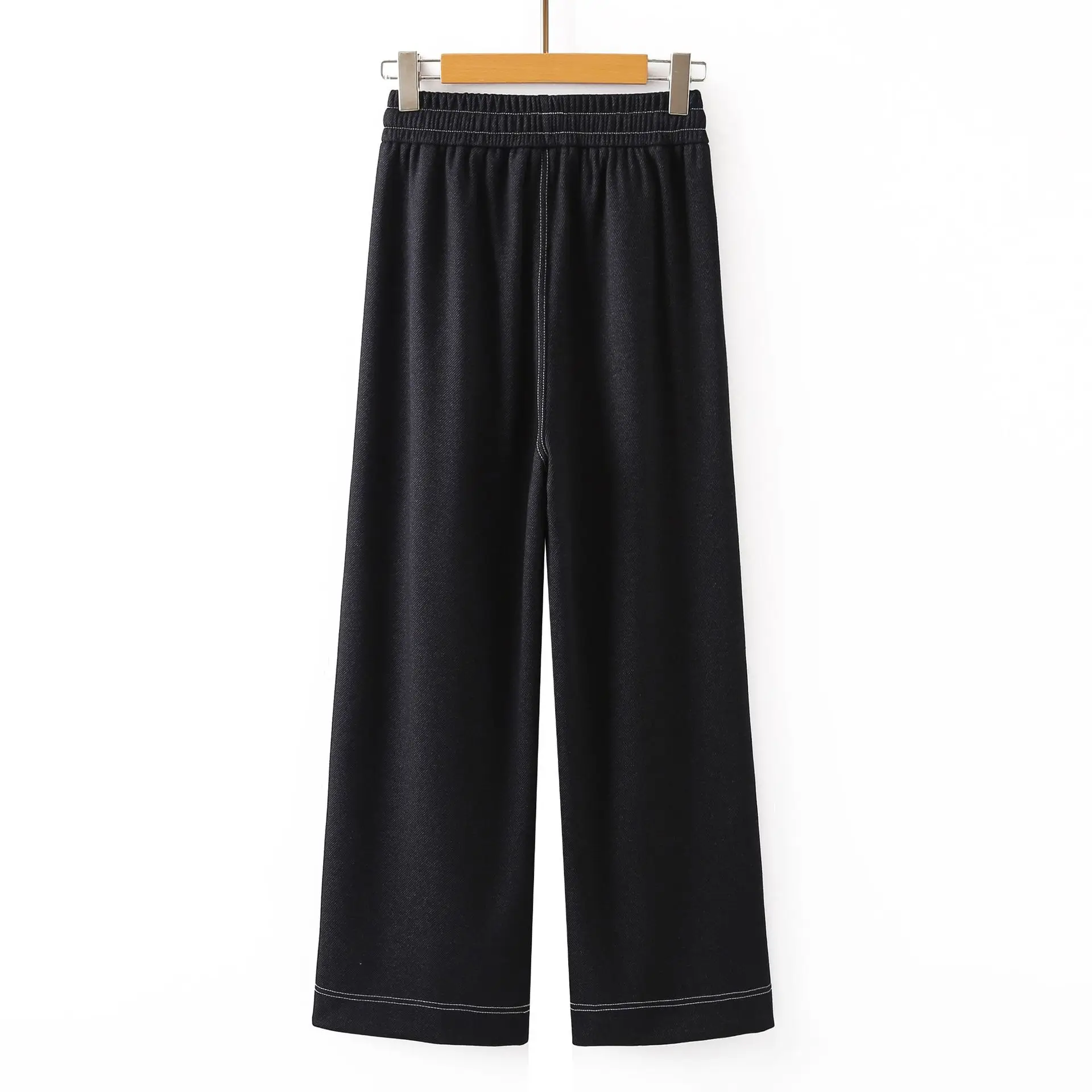 Fashion Plus Size Women's Straight Leg Jeans New Autumn Style Casual Drawstrings Waist Full Length Pants 25007