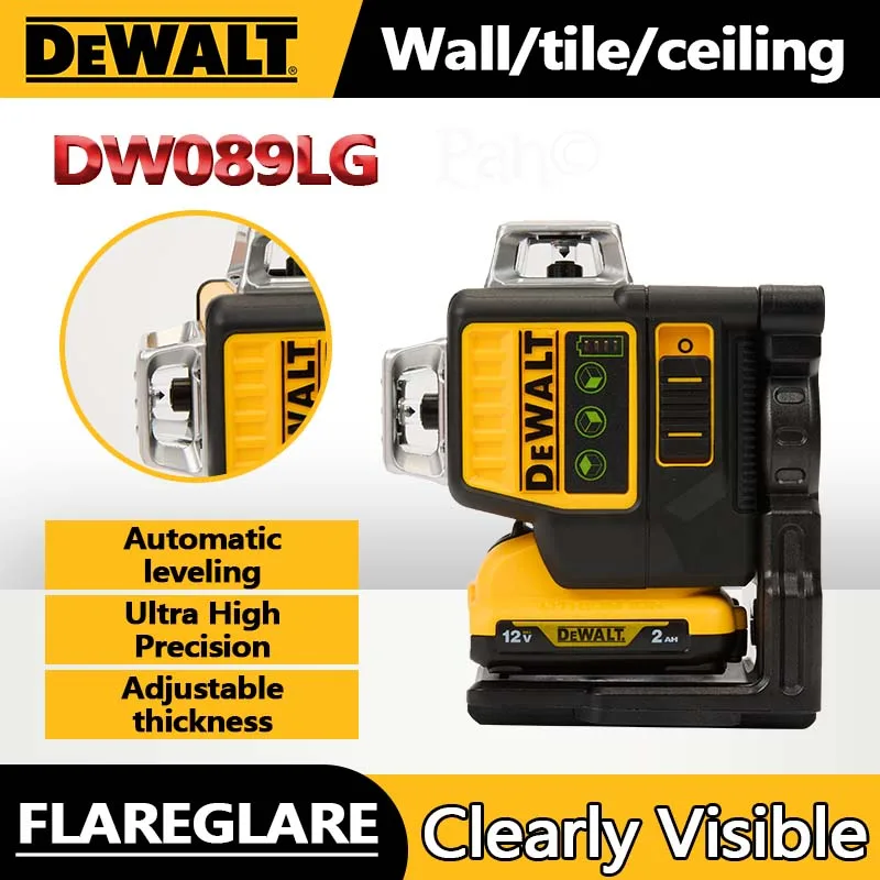 Dewalt DW089LG 3 Sides*360 Degree Vertical Lines Laser Level Meter Outdoor 12V Lithium Battery Horizontal Green Light Level 5
