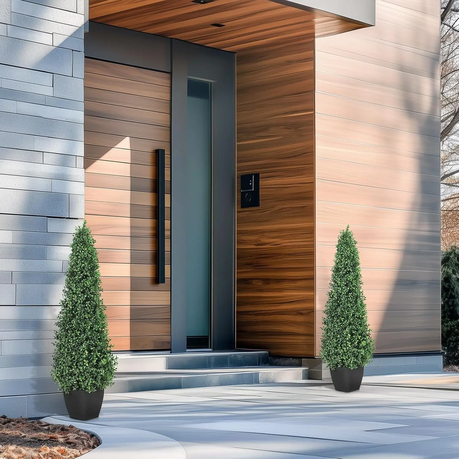 2 Stück künstliche Buchsbaum-Bäume, künstliche Buchsbaum-Topiary-Pflanzen, UV-beständig, Topfbäume, gefälschte Sträucher für Veranda, Garten, Büro – Detail 6