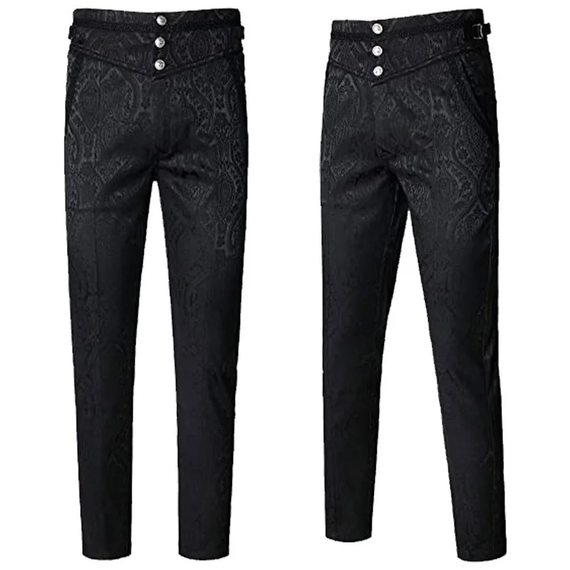 Men's Gothic Halloween Vampire Cosplay Costume Trousers Steampunk Dark Jacquard Victorian Trousers thin trousers