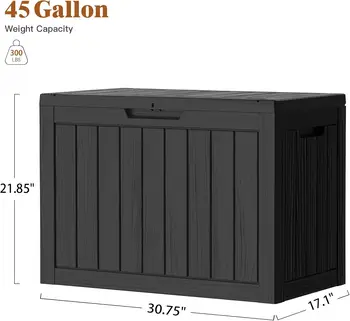 45Gal Black Deck Box - Waterproof & UV-Resistant Outdoor Storage w/Lockable Lid - For Patio/Garden Furniture 1