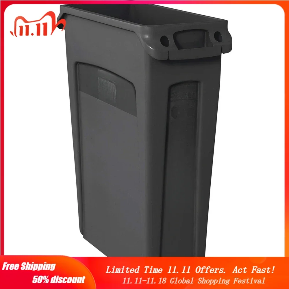 Slim Jim Trash Can Waste Bin with Venting Channels, Black, for Kitchen/Office/Workspace
