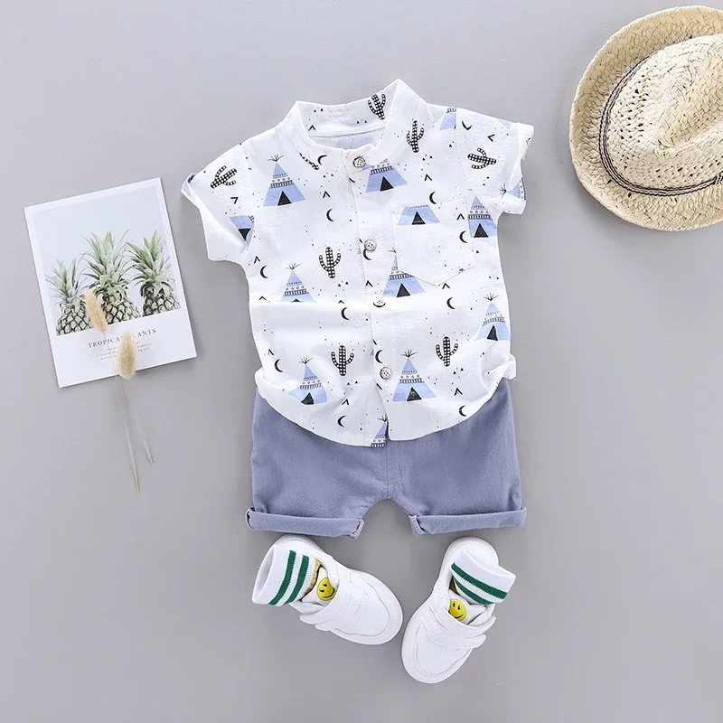 Baby Clothes Cool Pyramid Summer Short-sleeved Shirt Set Infan