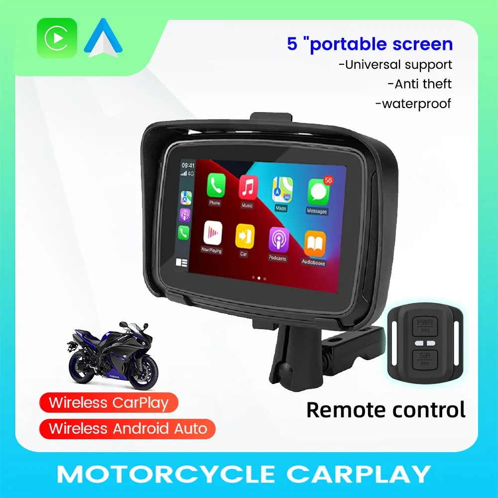 5 inch Portable Motorcycle LCD Display IPX7 Waterproof Monitor For Wireless Apple Carplay Android Auto Moto Car Play Screen GPS