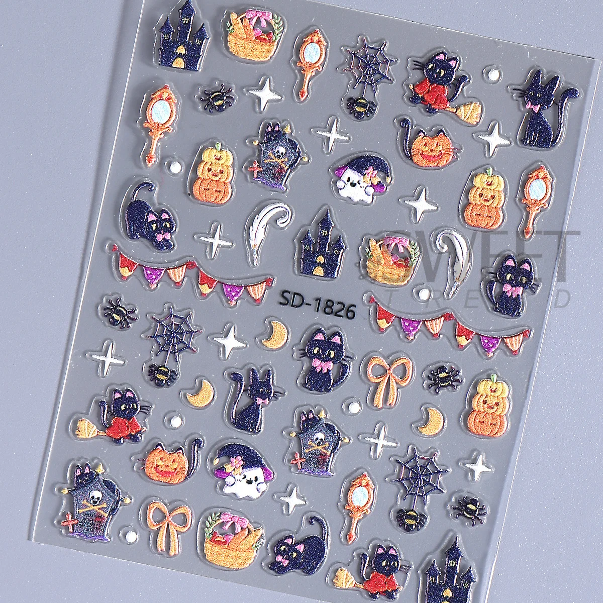 2pcs Adorable Halloween Design Matte Nail Sticker Black Cat Magic Bear Pumpkin Star Decals Holiday Design Sliders Manicure Decor