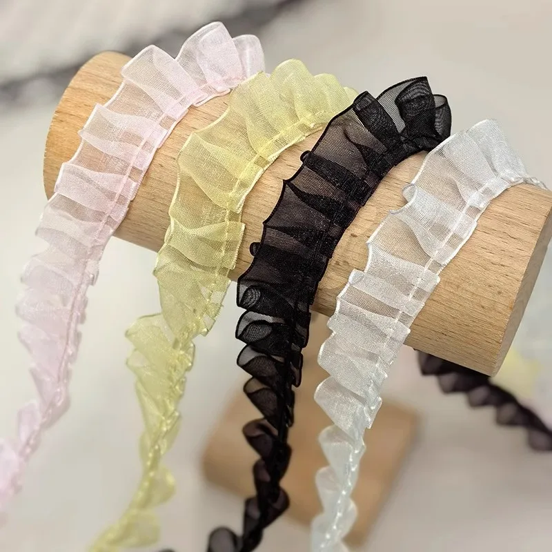 Clear Glass Yarn Pleated Lace DIY Handmade Doll Dress Skirt Trim Flower Basket Picture Frame Sewing Accessories 8 colors lace fabric,lace ribbon,lace garment accessories,lace sewing supplies,lace decoration,lace accessories,lace sewing accessories