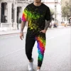 Summer fashion new striped simplest bee pattern 3D printed fashion short sleeved T-shirt long pants men's set 1