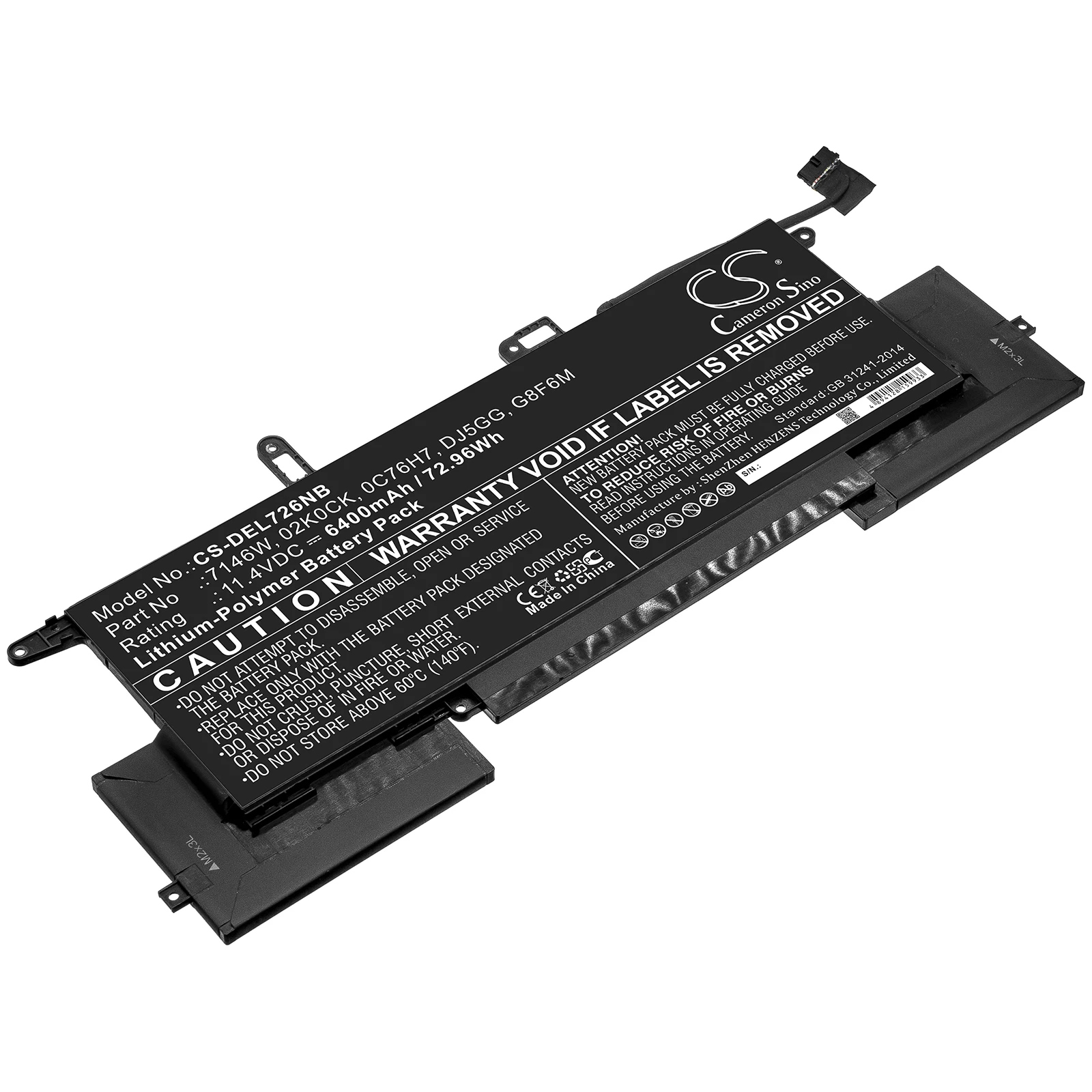 

CS 6400mAh/72.96Wh battery for DELL Latitude 7400 2-in-1,7400 2-in-1 (N020L740,7400 2-in-1 (N032L740,0C76H7,7146W