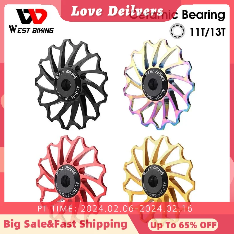 

WEST BIKING MTB Rear Derailleur CNC Pulley Wheel 11T 13T Ceramic Bearing Lightweight Road Bike Rear Shifter Switch Rollers