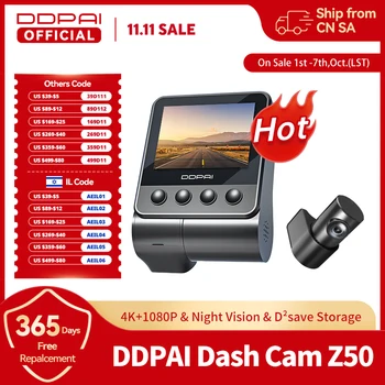 DDPAI Dash Cam Z50 Front and Rear 4K Cam Car Camera with 4K Built-in WiFi GPS ADAS Dual Dash Camera Car DVR Support Rear Cam 1