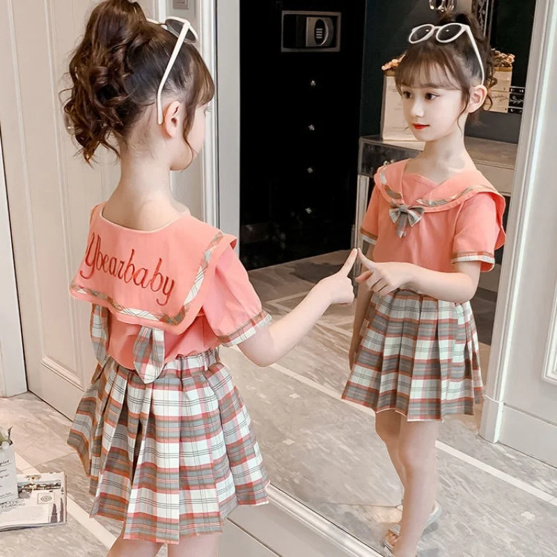 

Girls' Suit Summer Dress 2023 New Western Style Internet Celebrity Children's Clothing Little Girl College Style Children's Skir