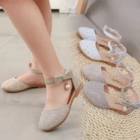 2024 Summer Baby Girls Sandal Princess Party Shoes Kids Banquet Princess Bling Fashion Children Silver Flat Toddler girl Sandals 1