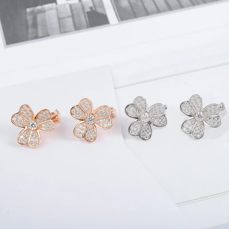 Hot new Rose gold Lucky Clover earrings Ladies Fashion Sweet temperament Luxury brand jewelry party gift