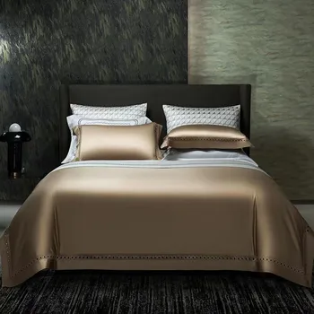 Solid Color 1500TC High end Egyptian Cotton Duvet Cover Luxury Hollow out Bedding Set Silky Soft Bed Cover Bed Sheet Pillowcases