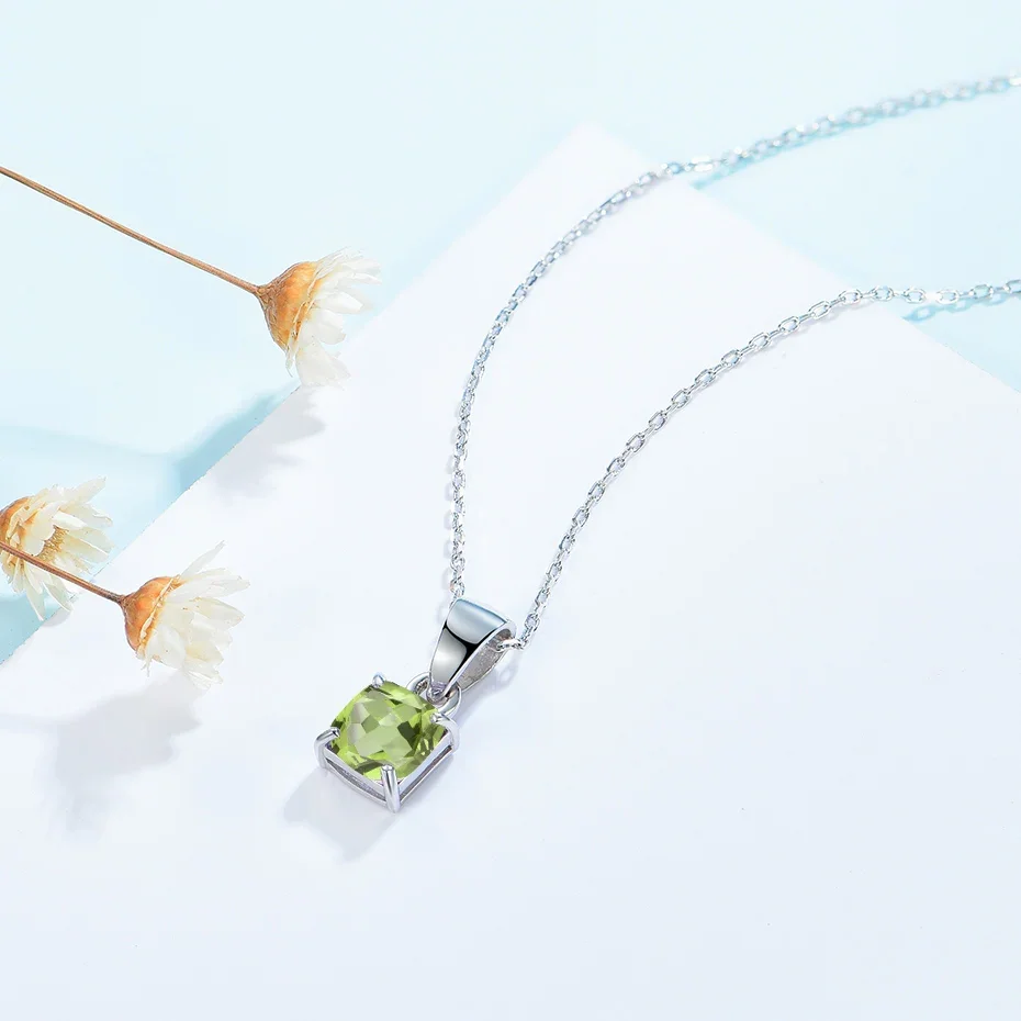 Pendant Necklace Silver Necklace Kuololit Diaspore Gemstone Pendant for Women Solid 925 Sterling Silver Cushion Emerald Gemstone Engagement Fine Jewelry No Chain