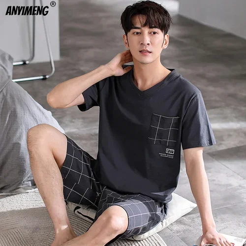 Dropshipping pyjama Mens Cotten Pajamas Sleep Wear 큰 사이즈 3xl 4xl Pijamas Para Hombre 여름 코튼 반바지 잠옷 2