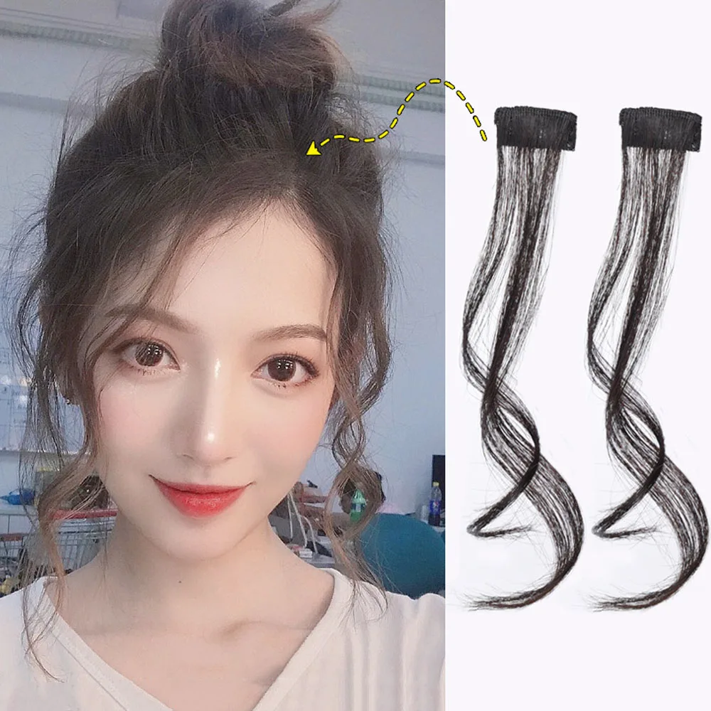 Natural Korean Synthetic French Air Bangs Blend Hair Side Fringe Fake Hair Bangs Clip In Hair Extensions Hairpiece invisible natural synthetic blend french air bangs clip in hair extensions hair side fringe hairpiece fake hair bangs