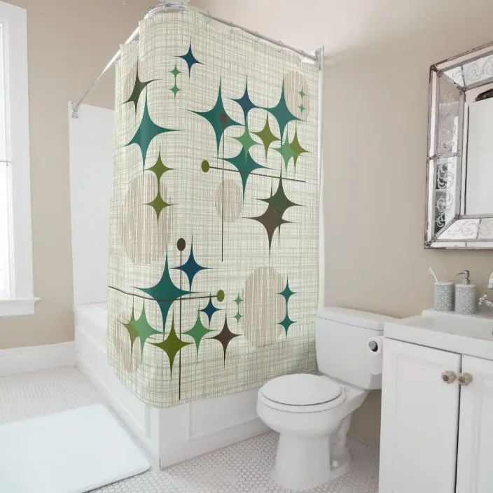 Mid Century Atomic Age Lines, Starburst, Abstract Art Shower Curtains Bathroom Curtains Bathroom Curtains With Hooks Home Decor 4