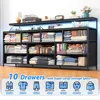 55" W Dresser for Bedroom with 10 Drawers Long Dresser with LED Lights & Power Outlets Wide Dressers Bedroom Dresser Metal Frame 4
