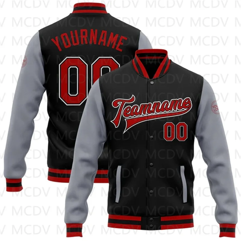 Custom Black Pink-White Bomber Full-Snap Varsity Letterman Split Fashion Jacket