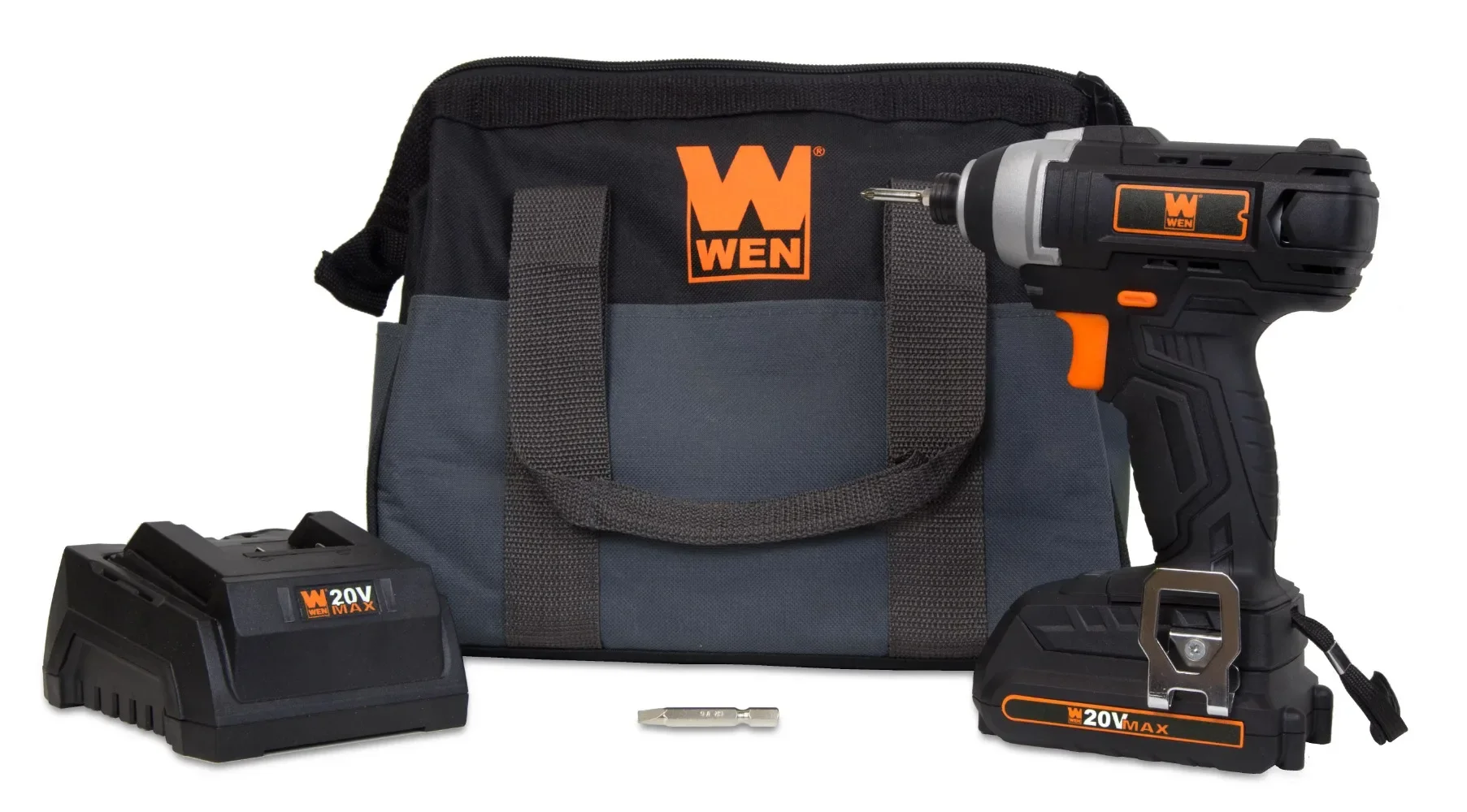WEN 20-Volt MAX Lithium-Ion Cordless 1/4-Inch Impact Driver W/ Battery, Bits, Charger and Carrying Bag Repair Tool
