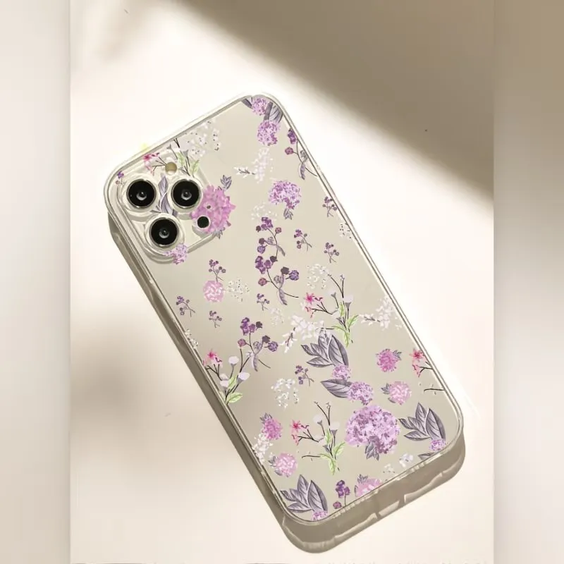 Elegant Purple Floral Transparent Soft TPU Phone Case Cover