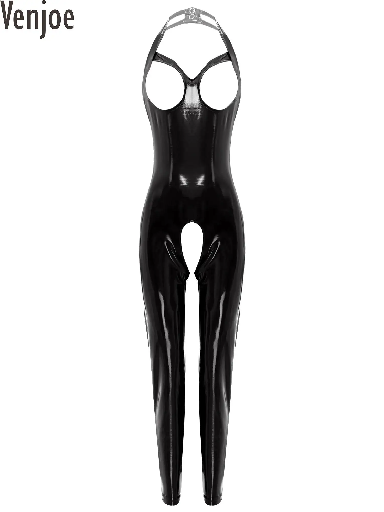 

Женское блестящее Боди без рукавов с вырезами и открытой промежностью