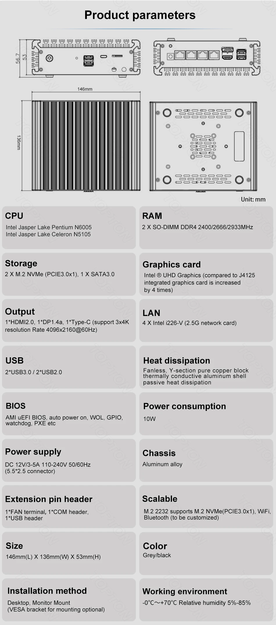 Fanless Mini PC N6005 2.5G LAN Router N5105 4xIntel I226-V DDR4 M.2 NVMe SSD TPM2.0 Micro Firewall Appliance Description Image.This Product Can Be Found With The Tag Names Barebone Mini PC, Computer Office