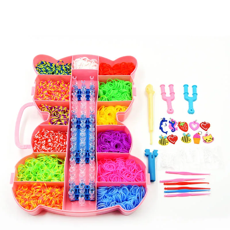Box Packed! Rubber Bands Weaving Set DIY Toys Loom Craft Kid Bracelet Braid Silicone Elastic Weave Bands Gifts for Girls 6