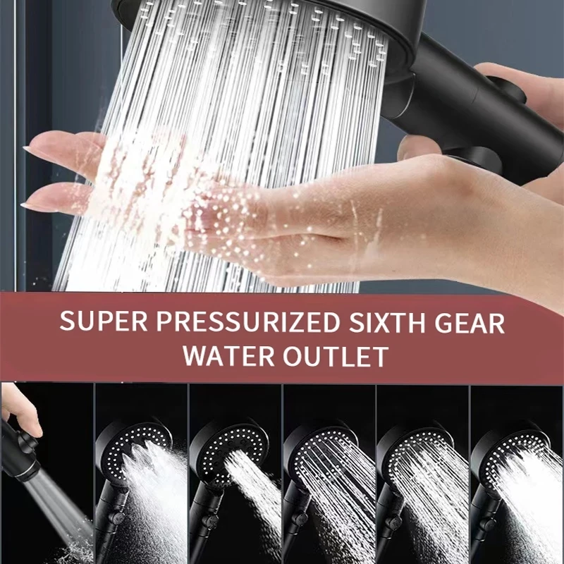 

6 Modes Adjustable High Pressure Shower Head Water Saving with Stop Button Massage Spa Eco Bathroom Shower Head Handheld Sprayer