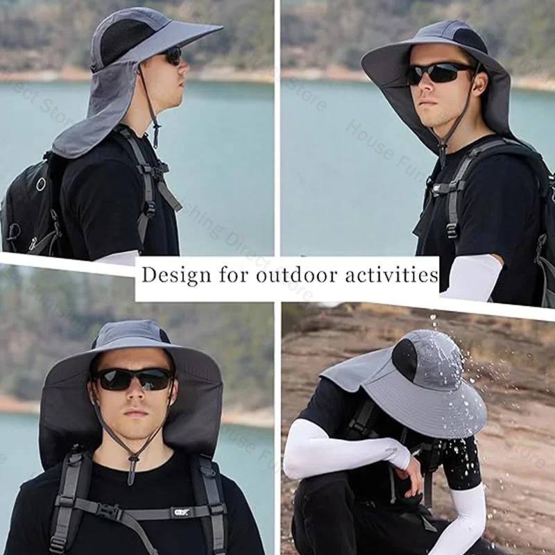 Men's Large Brim Summer Sun Hat With Neck Protector Outdoor Fishing Hat Shawl Shawl Denim Face Covering Sun Protection