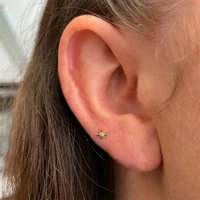 Aide 925 Sterling Silver Heart Flat Push-Back Zircon Pendiente Piercing Stud Earrings For Women K Gold Simple Elegant Jewelry 4