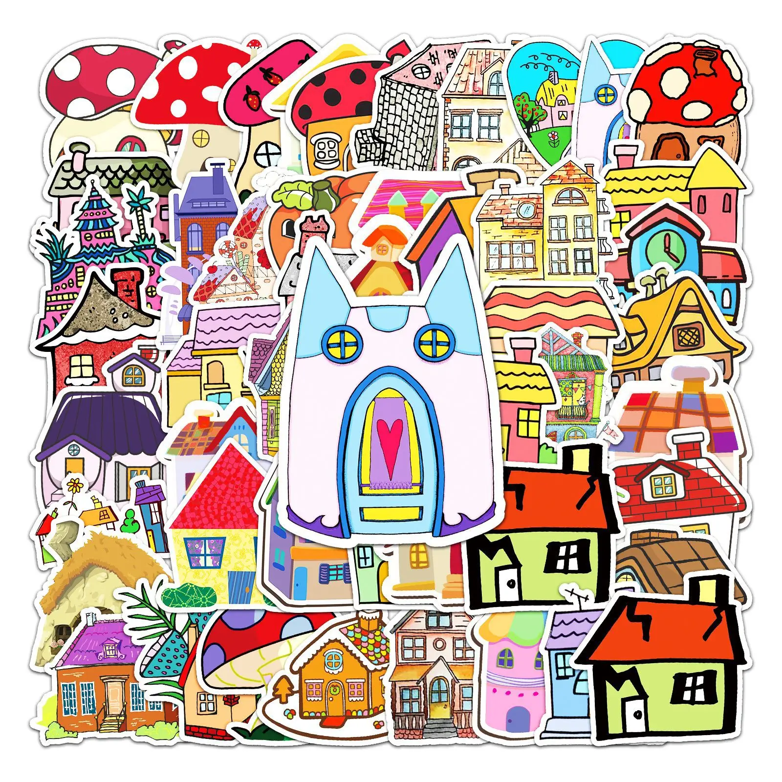 

50Pcs Cartoon House Series Graffiti Stickers Suitable for Laptop Helmets Desktop Decoration DIY Stickers Toys Wholesale