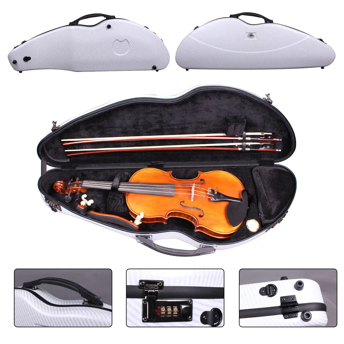 YinfenteCarbon Fiber Violino Case, Code Lock, Forte, Luz, Branco, 4/4